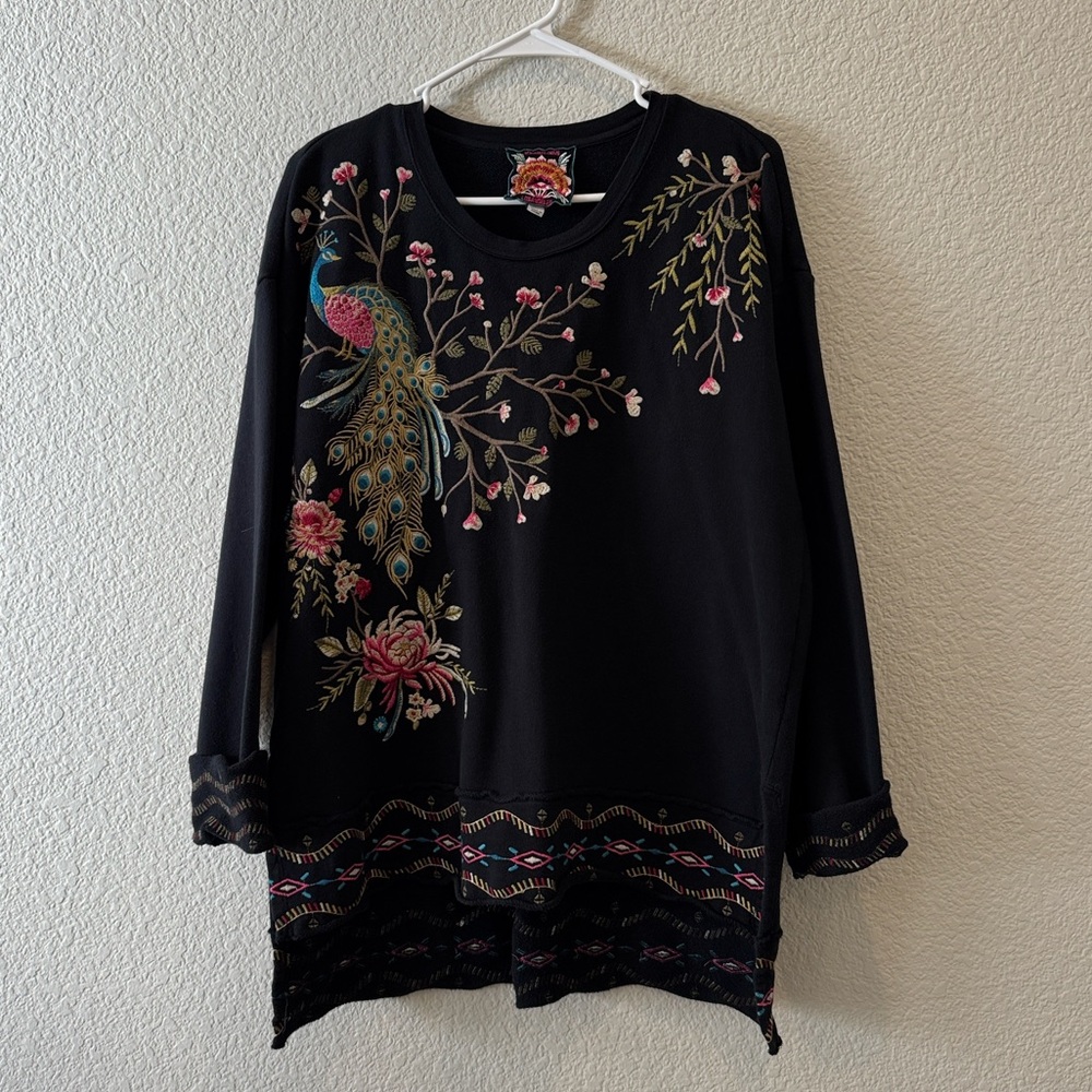 Johnny Was Black Sweatshirt with Beautiful Embroidery